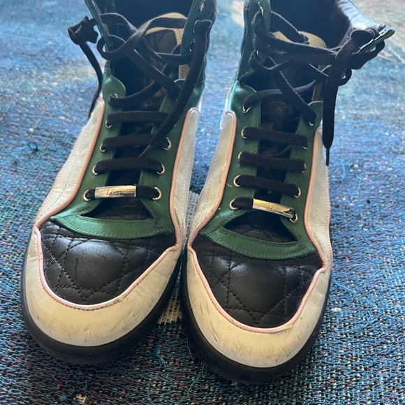 Dior Green and Black High Top Designer Sneakers SZ 7.5 Leather Retro Style Real